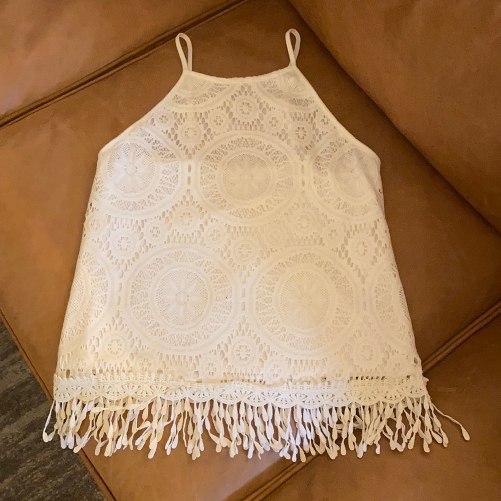 Eyelet cotton lace halter tank